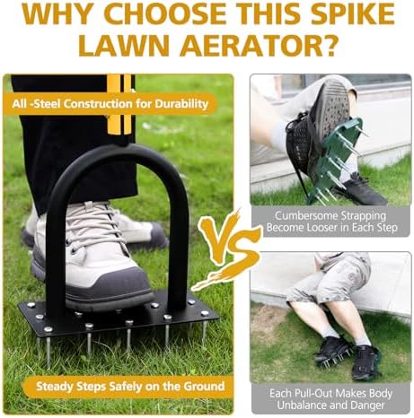 Lawn Aerator Spike Metal Manual Dethatching Soil Aerating Lawn with 15 Iron Spikes, Pre-Assembled Grass Aerator Tools for Yard, Lawn Aeration, Garden Tool, Revives Lawn Health（Black + Yellow01）