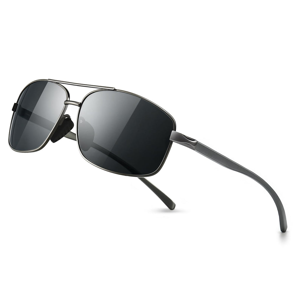 Ultra Lightweight Rectangular Polarized Sunglasses Men UV400 Protection (Gunmetal Frame Gray Lens, 62) Metal Frame SGT458 QKH-CA