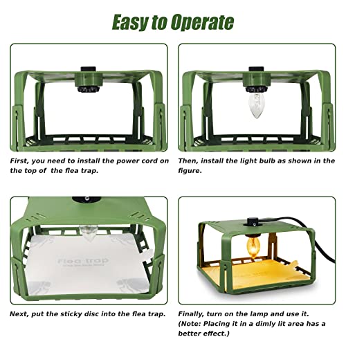 2 Pack Flea Traps for Inside Your Home with 4 Sticky Pads & 6 Bulbs & 2 Electric Wires, Flea Killer Indoor Bed Bug Trap Pest Control, Safe & Harmless, Friendly to Pets & Kids-Adjustable Height, Green