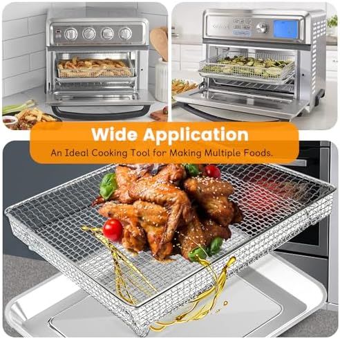 Cuisinart Air Fryer Tray Replacement for TOA-60 TOA-65 TOA-70 Toaster Convection Oven, 12.4*11'' Non-stick Mesh Stainless Steel Basket Wire Rack Accessories Parts, Dishwasher Safe