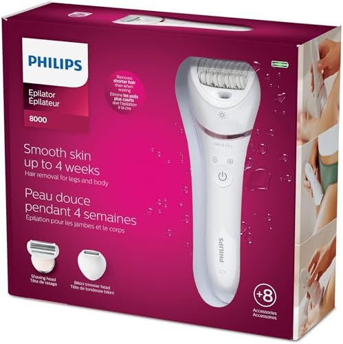 Philips Epilator Series 8000, Wet & Dry, 3-in-1 with Shaver & Trimmer Attachments for Women, 8 Accessories Included, BRE720/14