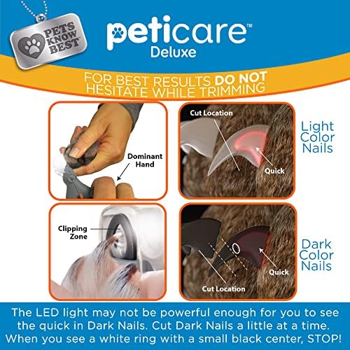 Allstar Innovations PetiCare LED Light Pet Nail Clipper- Great for Trimming Cats & Dogs Nails & Claws, 5X Magnification That Doubles as a Nail Trapper, Quick-Clip, Steel Blades