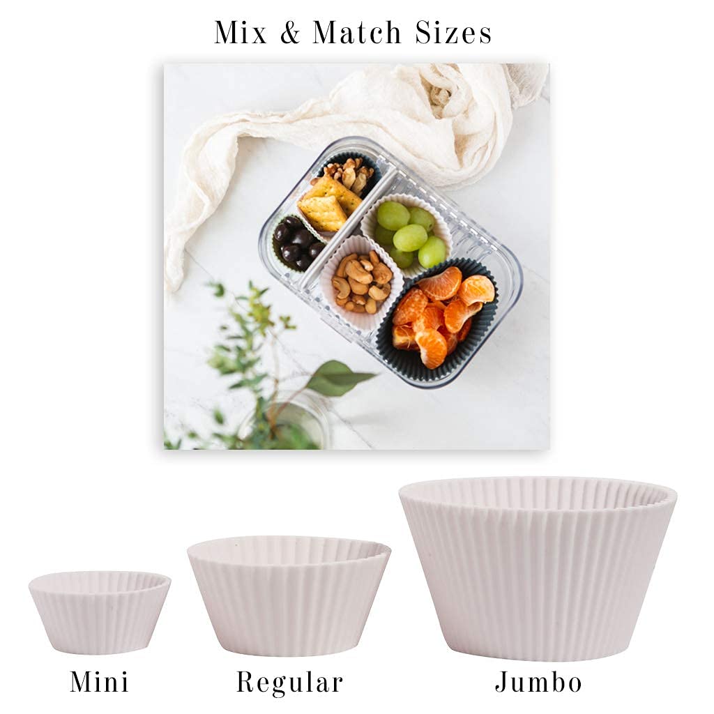 The Silicone Kitchen Reusable Silicone Baking Cup Silicone Muffin Liners for Cupcakes, BPA Free, Regular, 12 Pack, White Blue Green