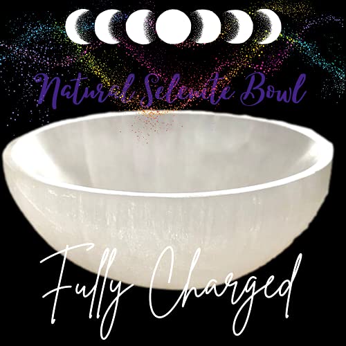Selenite Crystal Smudge Bowl, Polished Thickly Hand-Carved, Moroccan Crystal Holder to Charge, Cleanse Crystals, Charging, Smudging Bowl, Spiritual Gifts, Wicca Supplies (5" Extra Large)