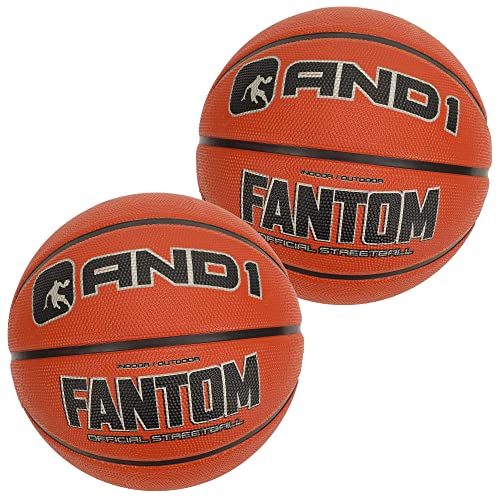 AND1 Fantom Rubber Basketball: 2 Pack Official Regulation Size 7 (29.5 inches) Rubber Basketball - Deep Channel Construction Streetball, Made for Indoor Outdoor Basketball Games
