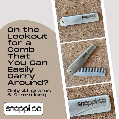 Snappi Co® Metal Folding Beard Comb | 304 Stainless Steel Pocket Comb for Men for Beard Grooming, Hair Styling & Moustache Care | Compact Flip Comb, Portable Mens EDC Accessories | Includes Gift Box