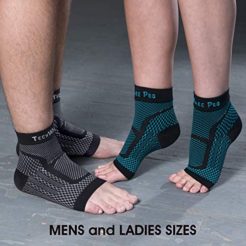 TechWare Pro Ankle Brace Compression Sleeve - Relieves Achilles Tendonitis, Joint Pain. Plantar Fasciitis Foot Sock with Arch Support Reduces Swelling & Heel Spur Pain. (Black/Blue, L/XL)