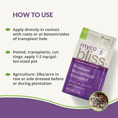 Myco Bliss - Mycorrhizal Inoculant for Plants - 5 Superior Strains - Organic Mycorrhizae Root Enhancer - Increases Nutrient Absorption & Crop Yields (1lb, Powder)