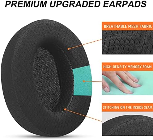 Upgraded Replacement Earpads Cushions for HyperX Cloud/Alpha, Audio Technica M50X/M40X, Turtle Beach Stealth 400/600 & More - Ear Pads with Breathable Mesh Fabric/Added Thickness/Memory Foam