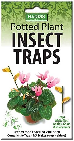Harris Potted Plant Insect Traps for Gnats, Aphids, Whiteflies and More (30 Traps, 7 Stakes)
