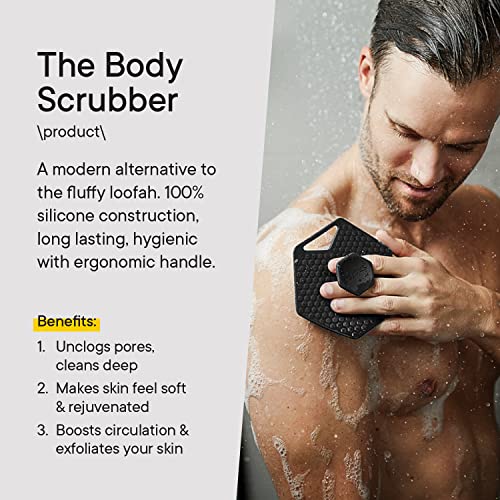 Tooletries - Body Scrubber & Hook - Premium Silicone Scrubber for Cleaning, Exfoliating and Invigorating Your Skin - Shower Accessories - Durable & Long Lasting Body Wash Scrubber for Men