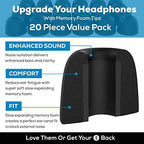 Memory Foam Earbud Tips - Premium Noise Isolation, Replacement Foam Earphone Tips, 20 Pack for in Ear Headphone Earbuds (SF1 Small, Black)
