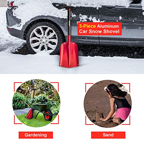 Overmont Collapsible Snow Shovel Aluminum - Lightweight Snow Utility with Ice Scraper and Carrying Bag Sizes 32 and 42 Inch