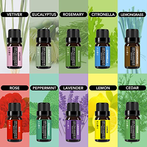 Ultrasonic Essential Oil Diffusers，550ml Diffuser Gift Set & Top 10 Essential Oils, Aromatherapy Diffuser Humidifier with 4 Timer &Auto Shut-Off for & 15 Ambient Light