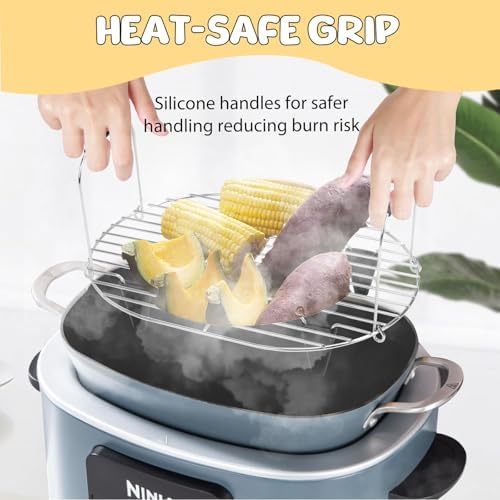 Steam and Roast Rack Compatible with Ninja Foodi Possible Cooker Pro 8.5 Quart MC1000,MC1001,MC1010 Slow Cooker Crock,Stainless Steel Ninja Possible Cooker Pro Accessories with Silicone Feet & Handles