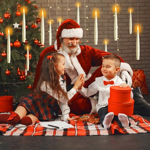 AFINETH Flameless Floating Candles with Wand, Magic Hanging Candles, Flickering Floating LED Candles, Ivory Battery Operated Electric Taper Candles for Halloween Christmas Birthday Theme Party, 12 PCS