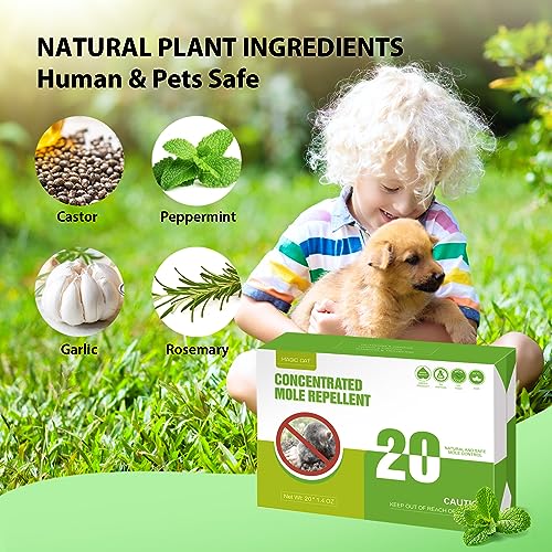 KINGFAC Mole Repellent for Lawns 20 Packs Castor Oil Gopher Repeller Vole Repellent Outdoor Natural Groundhog Deterrent Ball to Get Rid of Voles Mole Gopher Groundhog Armadillo in Your Yard Garden