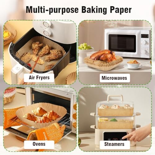 YQL 200PCS Air Fryer Disposable Paper Liners for Ninja Crispi FN101, 100pcs for 4-QT & 100pcs for 6-Cups Containers, Non-Stick, Oil-Proof Air Fryer Accessories, Unbleached Parchment Paper
