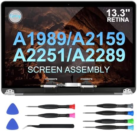 Replacement Screen 13.3" for MacBook Pro 2018-2019-2020Year Retina A1989 A2159 A2289 A2251 (EMC 3358 3214 3301 3348 3456) Full LCD Screen Display Assembly (Gray)