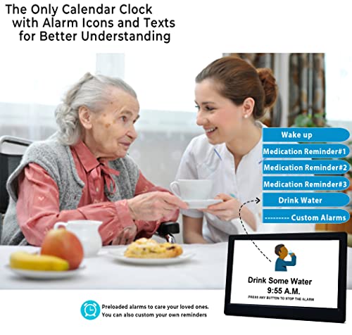 MAXCULUX 【Upgraded】 11.5" Large Digtal Clock with Day and Date for Seniors, Auto DST, 19 Alarms & Auto Dimmable, Non-Abbreviated Clock for Elderly Dementia Alzheimers