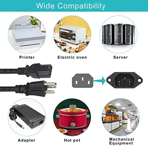 12FT Computer Monitor Replacement Power Cord -Black Long Standard PC Replace AC 3 Prong Power Supply Cord Heavy Duty 18AWG IEC C13 Power Cable NEMA 5-15P to C13 10A 125V for Monitor/TV/Computer