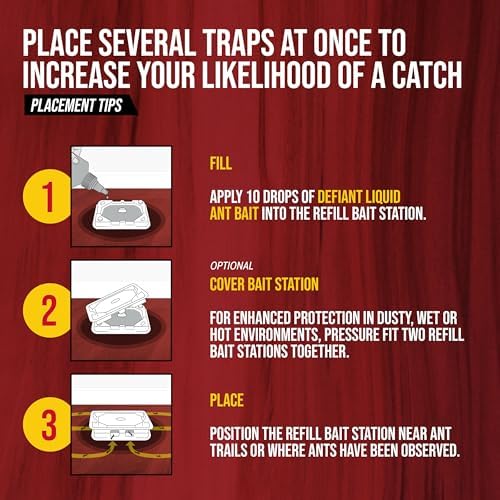Catchmaster DefiANT Liquid Ant Bait Indoor (50 uses) + 4 Reusable Liquid Ant Bait Stations (2 Stacked), Multi-Surface Pest Control Traps for Home & Outdoor, Reduce & Remove Colonies, American Made