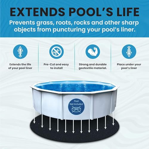 Liner Life LL24R Liner Pad 24' Round, Strong Durable Puncture Resistant Floor Mat Made of Commercial Grade Geotextile Material, Protects The Bottom of The Aboveground Pool, Black