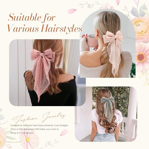 6 PCS Hair Bows for Women, Big Bow Hair Clips for Girls, Silky Satin Hair Bow Clips Oversized, Large Cute Aesthetic Hair Accessories Valentine's Day Gifts Holiday
