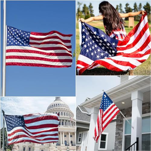 American Flags for Outside 3x5, Heavy Duty American Flag with Embroidered Stars, Thicken Nylon US Flag with Sewn Stripes Brass Grommets US Flags 3x5 Outdoor Made in USA High Wind All Weather Flags