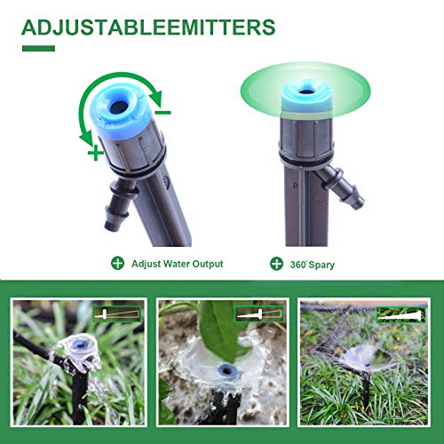 50PCS Drip Emitters Fan Shape with Stake Water Flow Adjustable for 1/4 inch Irrigation Tube Hose, 360 Degree Sprayer Perfect for Irrigation System Watering Kits for Garden Patio Lawn Flower Bed