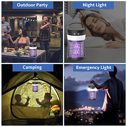 Mosquito Killer Lamp, ViViLarm Rechargeable Solar & USB Powered Bug Zapper, IP66 Waterproof Hanging Camping Lantern, Portable Insect Fly Pest Trap for Indoor Outdoor Backyard Patio Traveling Hiking