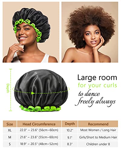 mikimini Black Shower Caps for Small Child 2 Packs, Double Layers Waterproof Bathing Hair Cap with Reusable Soft Comfortable PEVA Lining, Cute, non-fading & Stretchy Shower Hat
