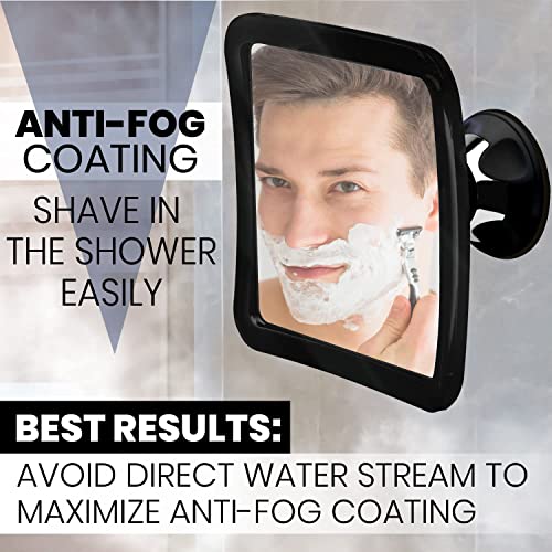 MIRRORVANA Fogless Shower Mirror for Shaving with Upgraded Suction, Anti Fog Shatterproof Surface and 360° Swivel, 1X Magnifying, 6.3 x 6.3 Inch (Black)