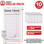 Stock Your Home Black+White Guest Check Books for Servers (10 Pack) Server Note Pads, Waiter Checkbook, Food Receipt Book, Restaurant Order Pad, Paper Checks, Waitress Accessories, 500 Total Tickets