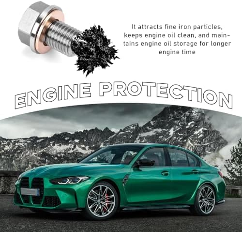 M14×1.5 Magnetic Oil Drain Plug, Aluminum Stainless Steel Sump Drain Nut Bolt with 5 Copper Crush Washer, Universal Leak-proof Replacement Car Accessories for Most Vehicles