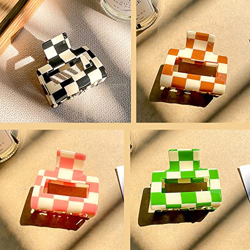 4 Pack Ahoney Checkered Y2K Claw Clips for Thin Hair - Cute 2" Aesthetic Barrettes, 90s Hair Accessories for Women and Y2K Tops