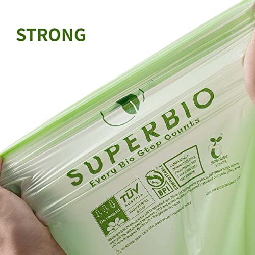 SUPERBIO 2.6 Gallon Compostable Handle Tie Bags, 100 Count, 2 Pack, Compost Food Waste Bags, Certified by BPI and OK Compost Home, 9.84L