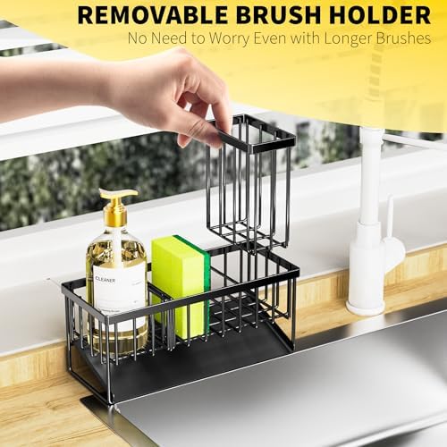 Cisily Sink Caddy, Sponge Holder for Kitchen Sink, Kitchen Sink Organzier with High Brush Holder, Rustproof Stainless Kitchen Gadgets Sink Accessories, Organizadores de Cocina, Patent 1038566S