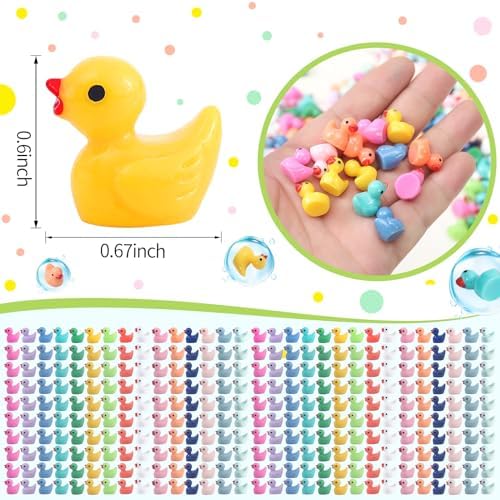 Mini Ducks 300 Pack Tiny Duck Figurines Bulk for Miniature Dollhouse Decor Accessories Garden Aquarium Potted Ornament Party Toys DIY Charms Office Classroom Activity to Hide