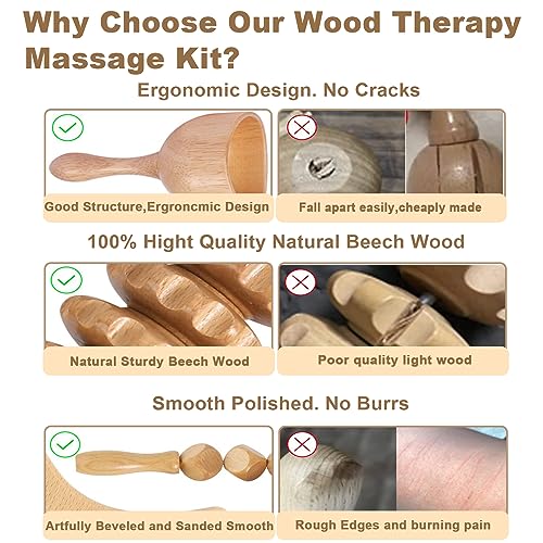 Buymax Wood Therapy Massage Tools, Maderoterapia Kit Lymphatic Drainage Massager, Body Sculpting Tools for Lymphatic Drainage, Anti-Cellulite, Muscle Release(6 in 1)