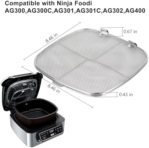 Square Stainless Steel Air Fryer Splatter Shield for Ninja Foodi AG300, AG300C,AG301C, AG302, AG400 Fryer Accessories.