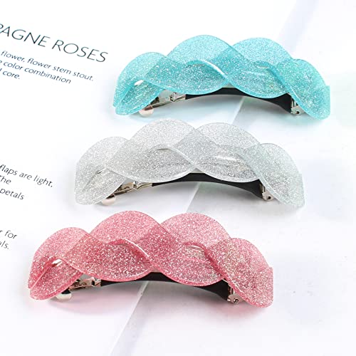 3 Pcs Large Retro Women's Hair Barrettes, French Hair Pins, Thick Hair Clasps and Accessories (fine powder1)