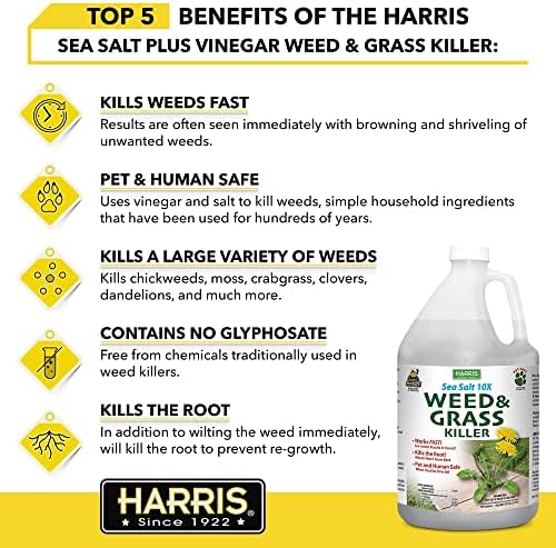 Harris 10X Sea Salt & Vinegar Weed and Grass Killer, Pet Safe, Kills to The Root with Spray Trigger, 128oz