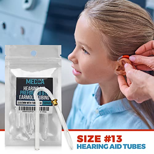 Hearing Aid Tubes - Size #13 Preformed BTE Earmold Tubing - (Pack of 12) 3.5 x 2mm with Gold Tube Lock Replacement Tube - Flexible Medium Wall Tubes Compatible with Most Hearing Aid Brands