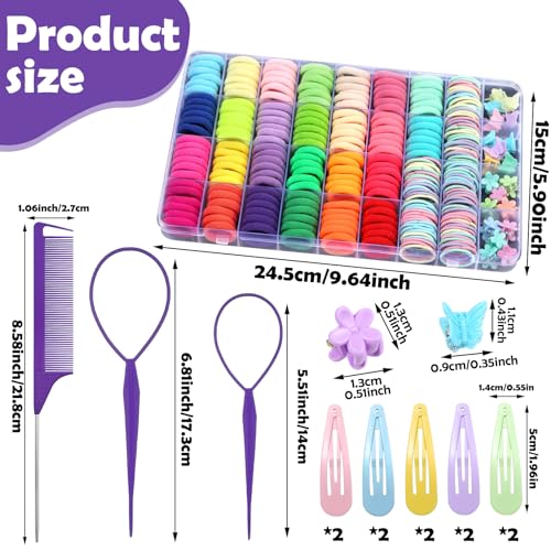 Hair Accessories for Girls - 360 Pieces Toddler Elastic Hair Ties, Hair Clips, and Hair Tail Tools in 31 Colors