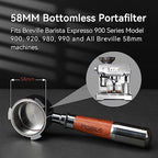 58mm Bottomless Portafilter with Double Shot Filter Basket & Premium Walnutwood Handle, Portafilter Compatible with All Breville 58mm Machines, Espresso Accessories(Puck Screen)