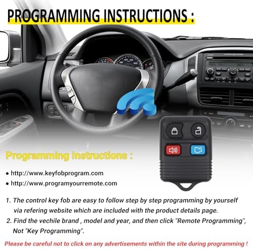 Keyless Entry Remote Key Fob Compatible with Ford Escape Explorer Expedition Focus Fusion Mustang Taurus, Lincoln, Mercury, Mazda, Replacement for CWTWB1U345, 4 Button (Pack of 2)