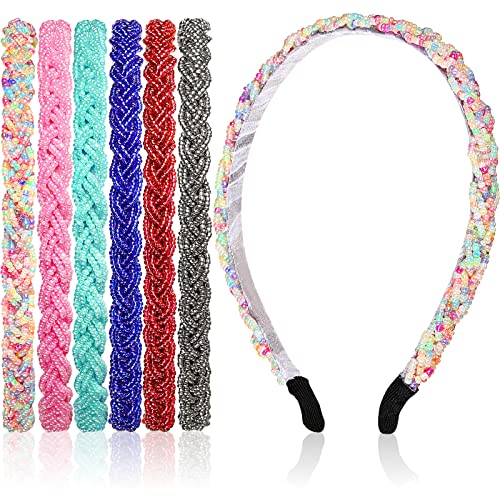 MTLEE 6 Pieces Beaded Headbands for Women Sparkly Crystal Beaded Hair Hoop Hairbands Multiple Color Hair Accessories Head Bands Christmas Gift(Vivid Colors)