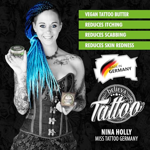 believa Tattoo Aftercare Butter - Tattoo Balm for New & Older Tattoos - Vegan Healing Cream | 3.38 oz