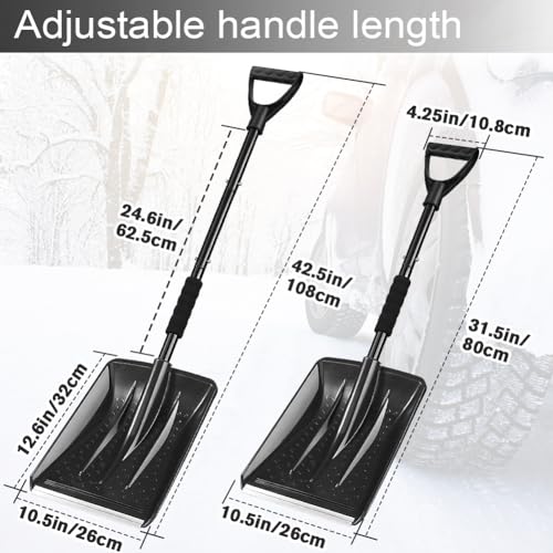 Snow Shovel, New Winter Snow Removal Tool, Detachable Three-Part Adjustable Long Handle, Large Capacity Black Lightweight Portable Sport Utility Shovel for Driveway Car, Aluminum Camping Snow Shovel
